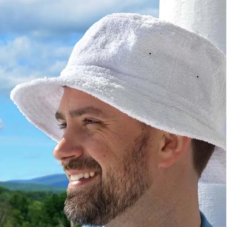 Mens White Terry Towel Material Bucket Hat - Buy Terry Towel Bucket Hat