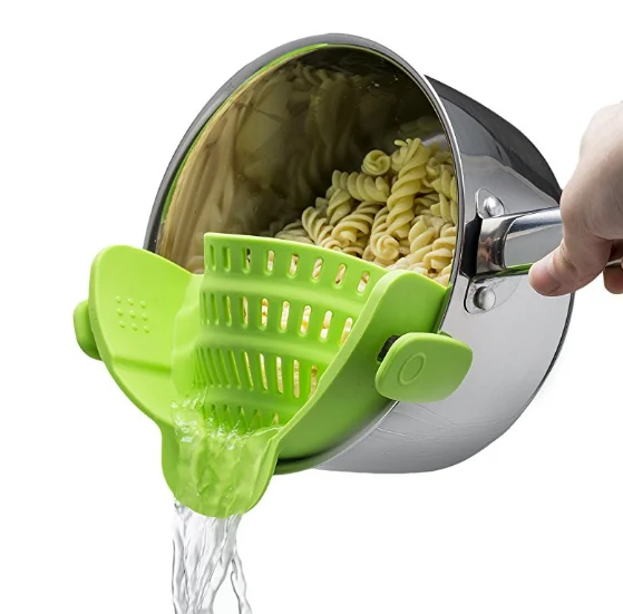 

Kitchen gadgets,Snap 'N Strain Strainer, Clip On Silicone Colander, Fits all Pots and Bowls - Lime Green