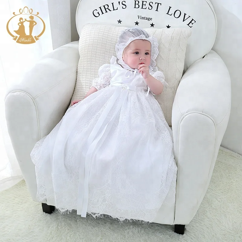 

NEW ARRIVAL floral embroidered lace and pearl buttons christening gowns for girls