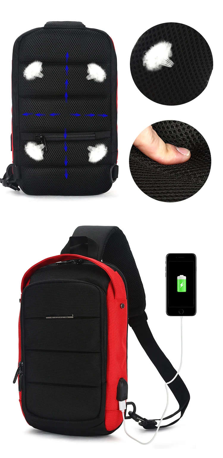 Latest brand design fashionable urban USB charging men's waterproof rucksack sling backpack mochilas satchel bag
