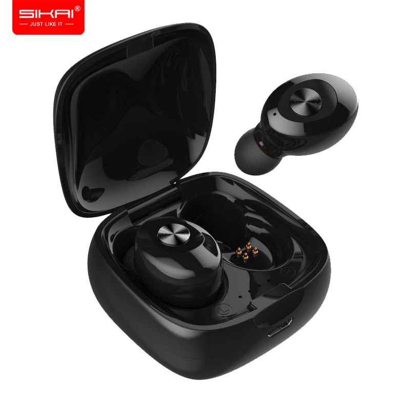 

SIKAI Mini Wireless Earphone with Charging Box TWS Earbuds Power Bank Stereo Music Headset In Ear BT 5.0 Sport Waterproof IPX5, Black