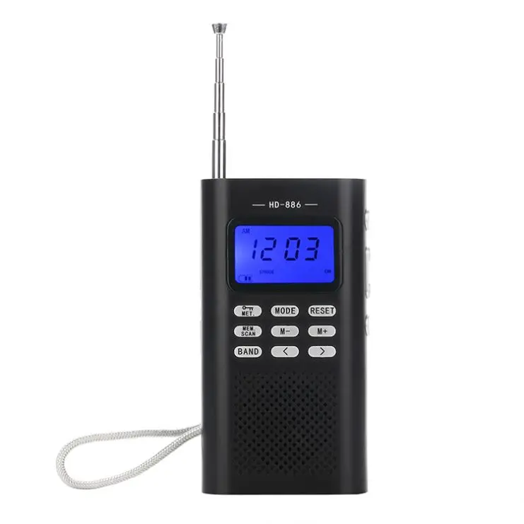 

LCD display radio professional supper small 3 band radio with torch function digital radio scanners, Black