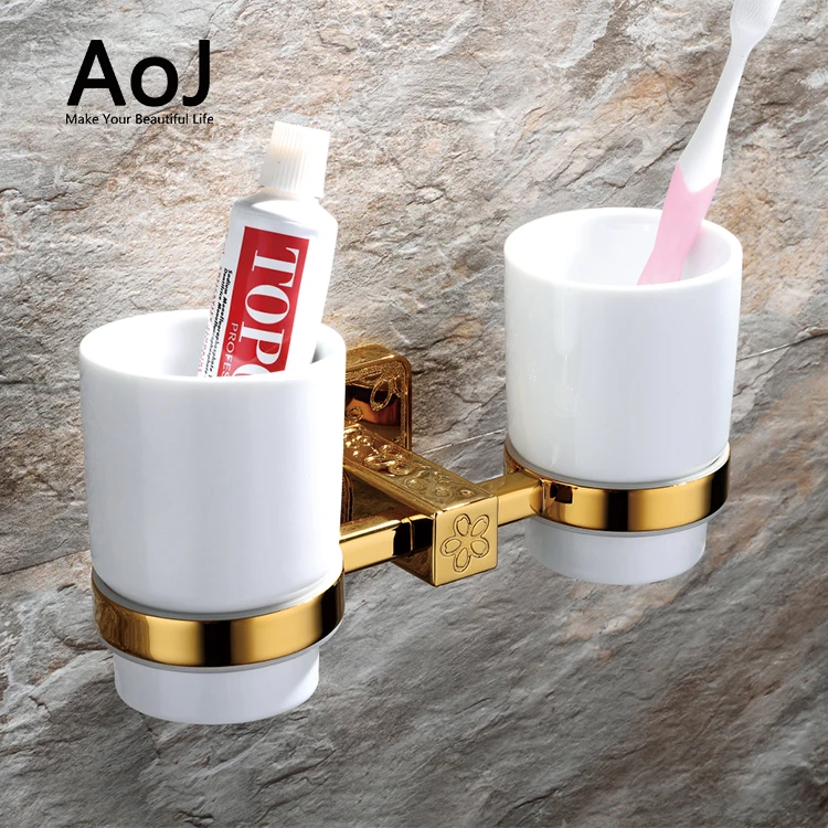 
Luxury in-wall gold plated metal double bathroom cup holder Luxury in-wall gold plated metal double bathroom cup holder