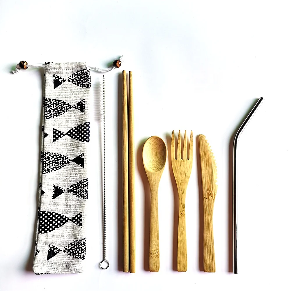 

organic Bamboo cutlery set eco knife/fork/spoon set with bag travel