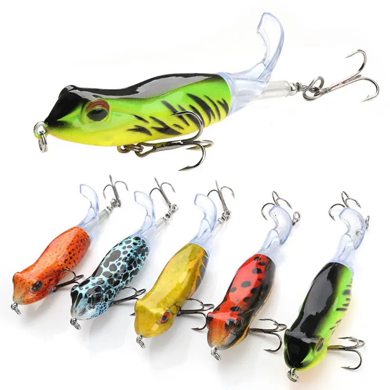 Artificial bait top water whopper plopper rotating tail 2 hooks ABS hard plastic frog fishing lures