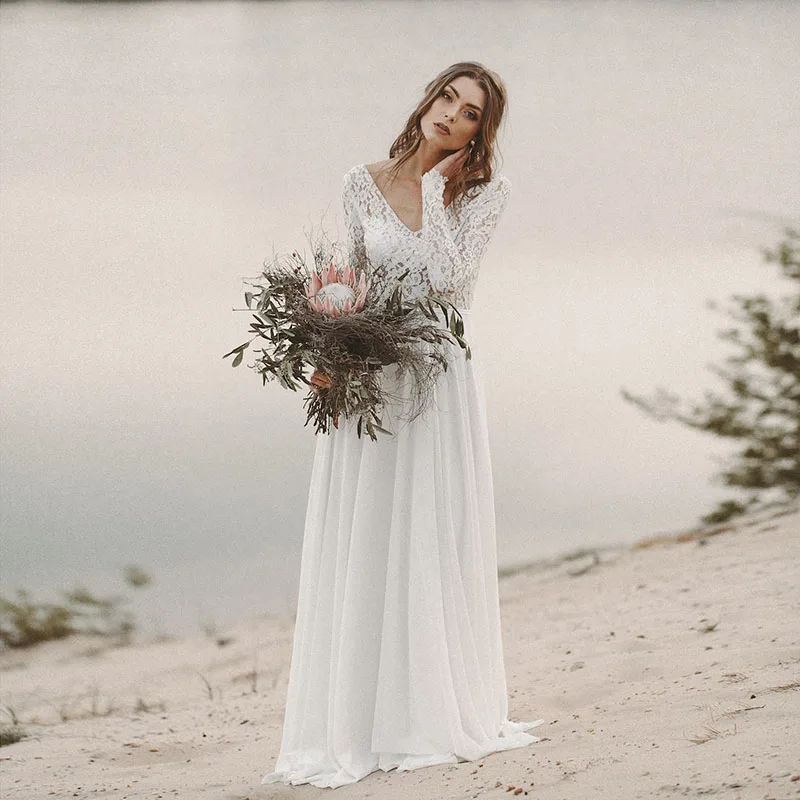 Beach Style V Neck Sext Tailored Vintage Boho Wedding Dress Italy