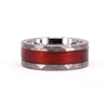 Hammered White Tungsten Band Red Metal String Ring