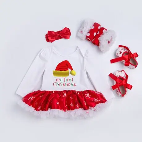 

2019 Christmas new 0-2 years old baby snowflake long-sleeved dress skirt four-piece European and American children's clothing, Picture