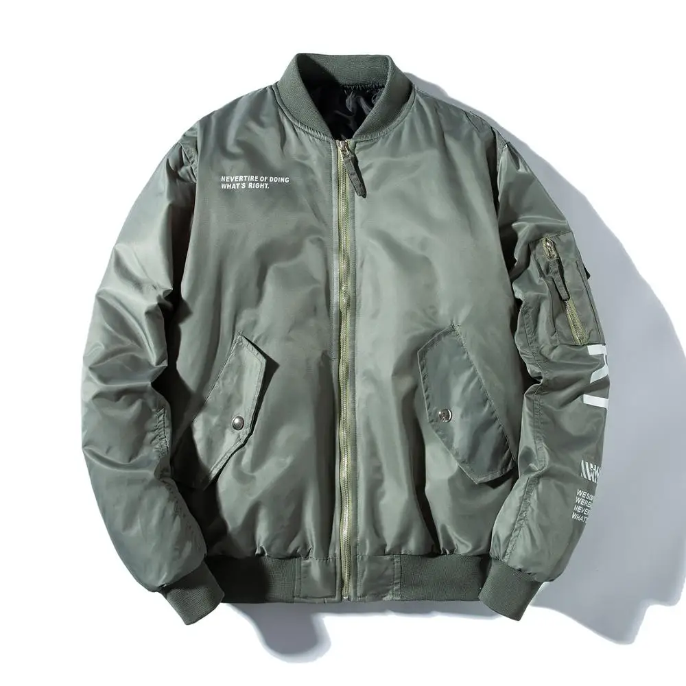 

2019 spring pilot jacket men loose printed alphabet baseball coat, Black;green