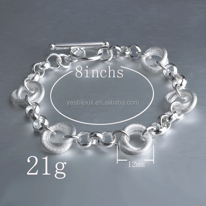 

925 engraved bracelet silver charm link snap bracelet