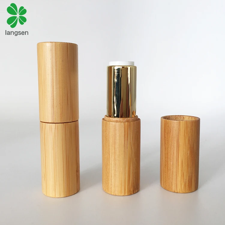 Empty bamboo lipstick tube container