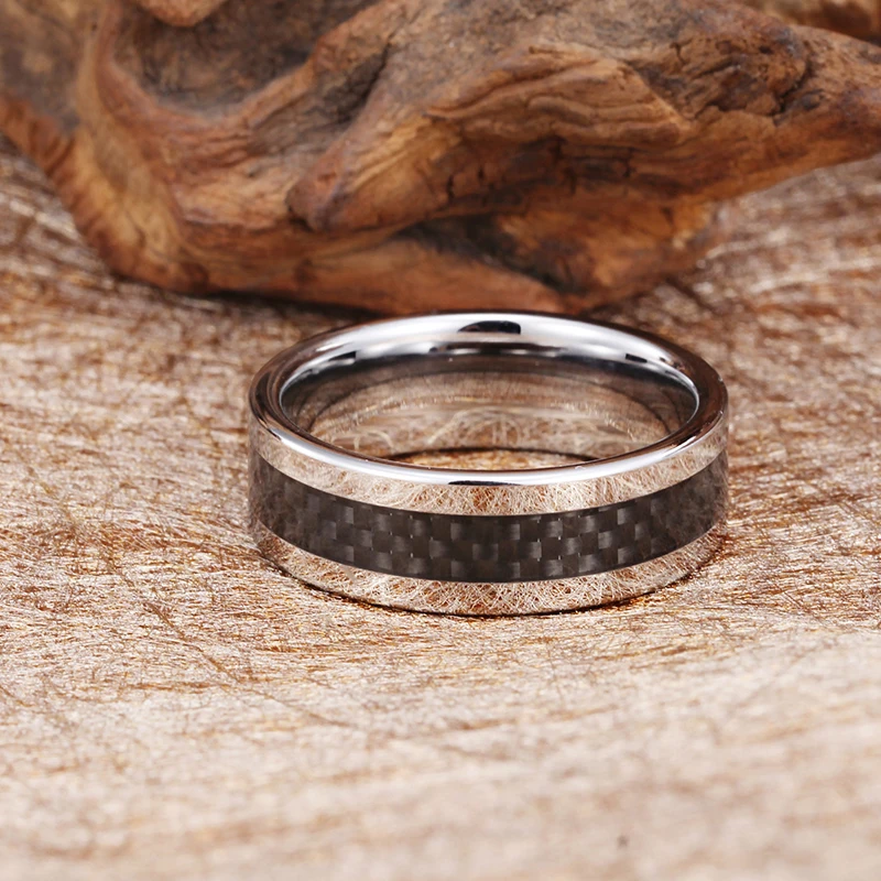 
Wedding Ring Carbon Fiber Inlay Comfort Fit Beveled Edge Tungsten Ring For Men 