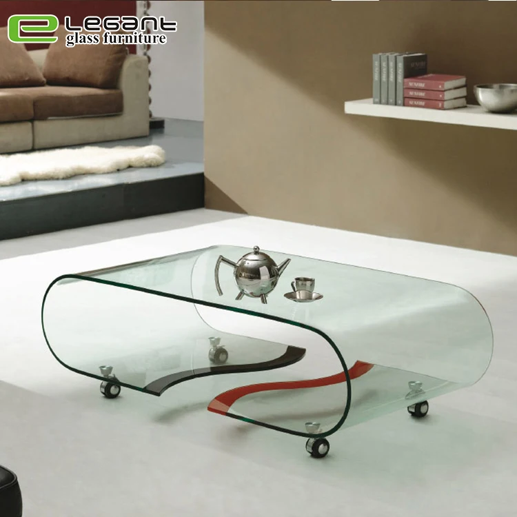 Office or home furniture new model easy move bent glass coffee table