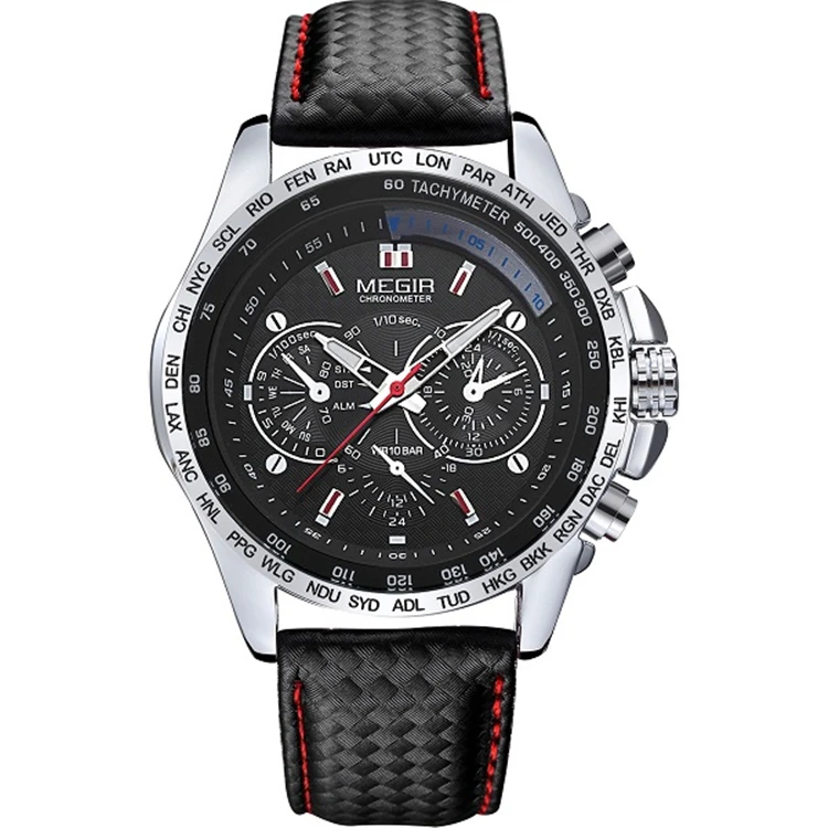 

Megir 1010 fashion luminous quartz watch man casual leather analog waterproof wristwatch for male hot hour