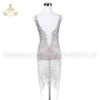 

DRA-188 Elegant shiny Long silver Crystal Beaded patches to sew for Bridal Wedding evening dress
