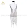 DRA-188 Elegant shiny Long silver Crystal Beaded patches to sew for Bridal Wedding evening dress