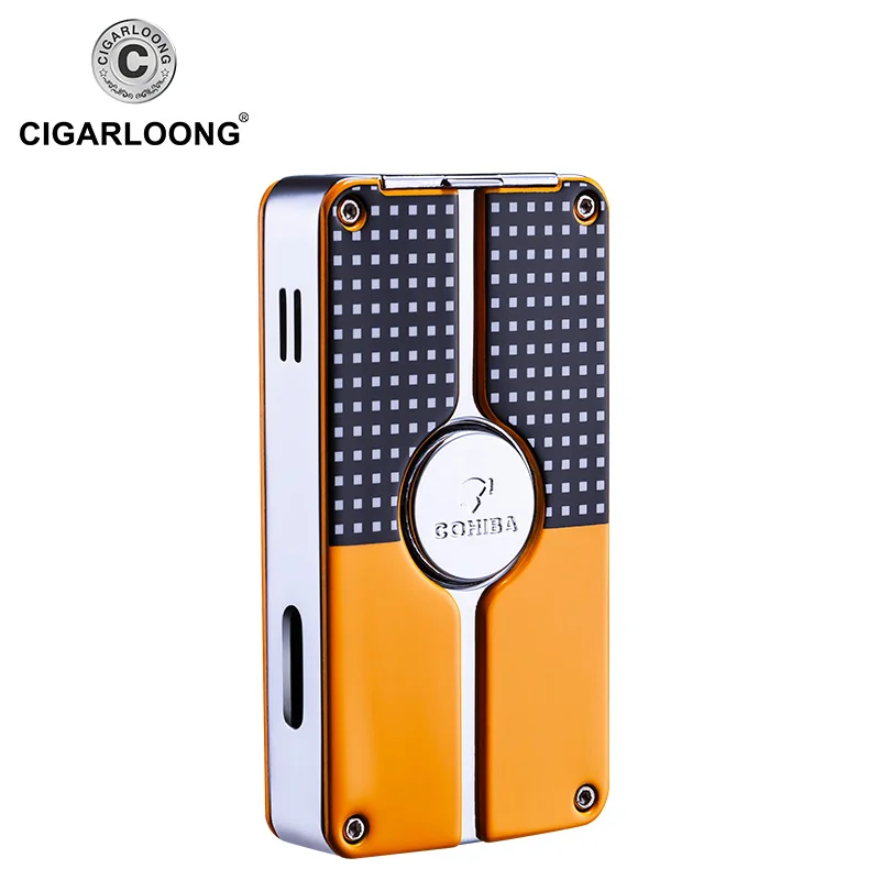

JiaRen Cigar Lighter triple torch lighter cigar torch lighter Straight with Cigar Drill COB-58, Black/yellow