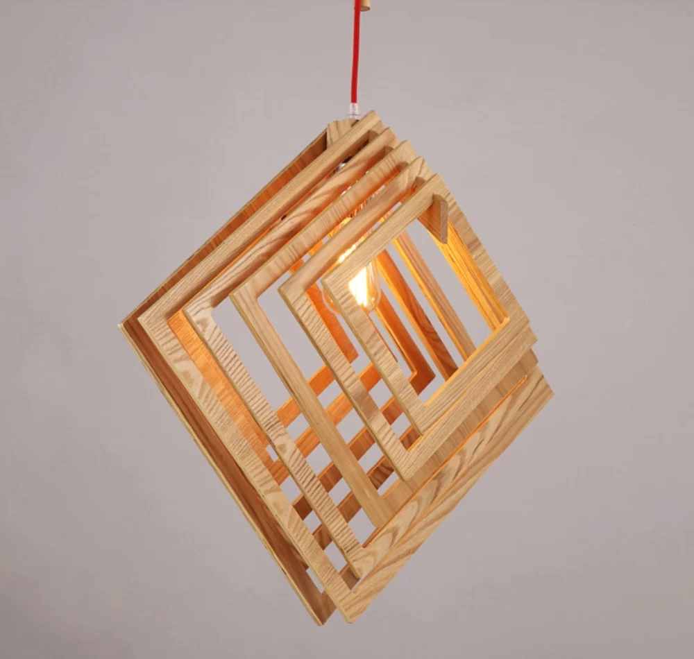 Nordic creatieve korte houten hanger lampen vierkante vorm ...