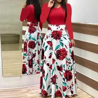 

Dress Party Wear Wholesale Women Dress Long Evening Flower Printing Long Sleeve Ladies Dress Pants For Lady