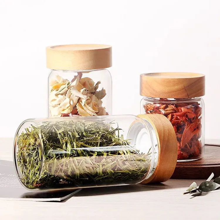 

Wholesale 350ml borosilicate glass mason jar for honey with screw wooden beech lid, Transparent