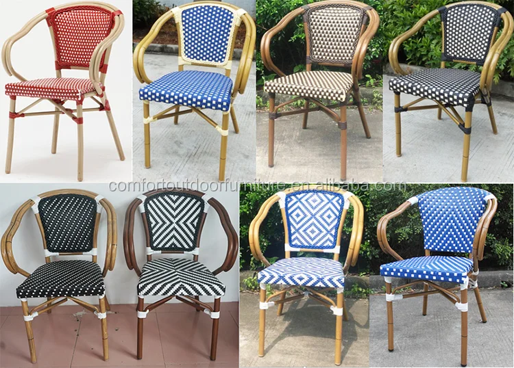 Natural Bamboo Look Finish Aluminum Frame Restaurant Chair With Teslin