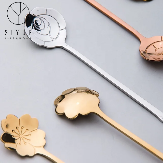 

Wholesale Stainless Steel Flower Wine Cocktail Tea Drink Coffee Stirrer Spoon For Bar Kitchen Cafe Tableware Set 1818