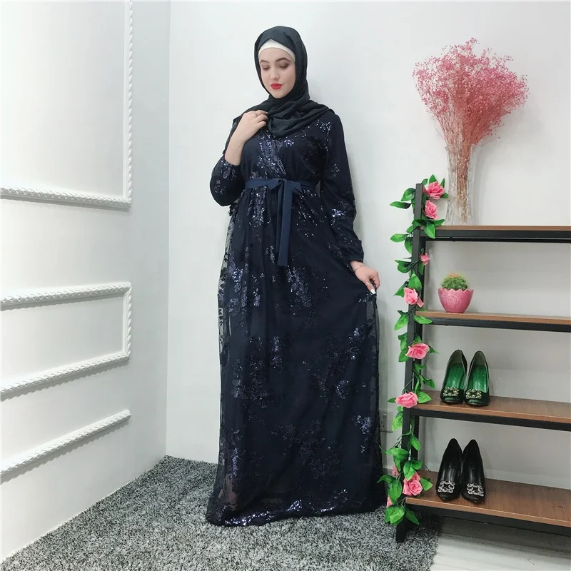 

2019 hot selling beautiful shinning sequin abaya muslim dress wedding evening party dress, White;campagne;wine red;black;navy;dark green;gray 7 colors