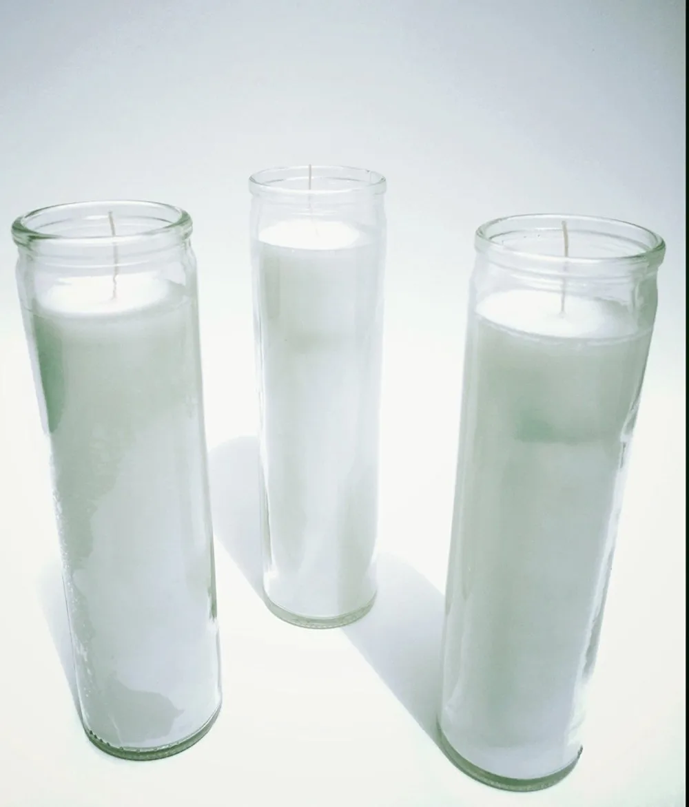 Paraffin Wax Novena Vigil Clear Plain Glass Jar 5 To 7 Day White