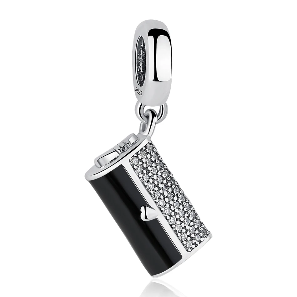 

100% 925 Sterling Silver Charm Black Enamel & CZ Clutch Bag Charm Bead Fit Original Bracelet DIY Jewelry Accessories