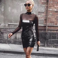 

SP3023A Spring Autumn Long Sleeve Sexy Women Black PU Leather Tight Dress