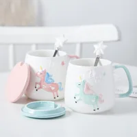 

3D Embossed Hand-painted Cute Unicorn Ceramic Mug Cup With Lid With Spoon