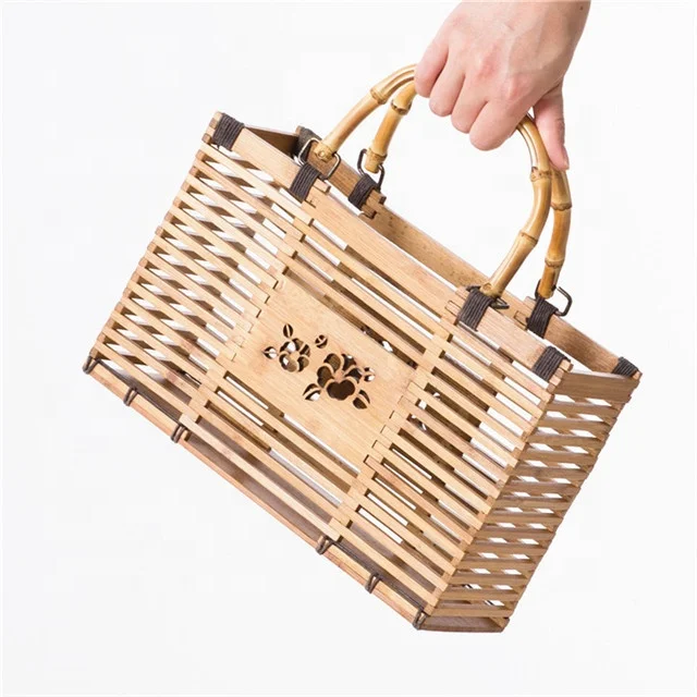 

Handmade Retro Beach Bamboo Bag Vintage Handbag Summer Tote Straw Holiday Bag Travel Clutch Bag Hollow Out Shopping Purse