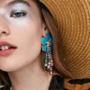 KM new products 2018 costume jewelry usa bohemian custom enamel earrings luxury hanging diamond big flowers tassel boho earrings