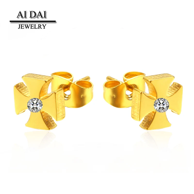 

18k gold Stainless Steel Small St. John's Cross / Maltese Cross Stud Earrings