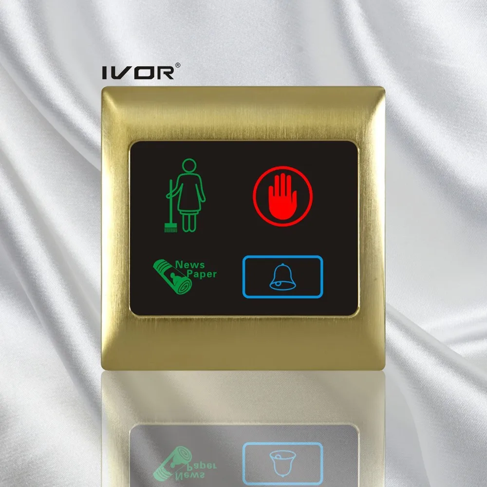 IVOR High Voltage smart hotel digital doorbell system with DND, Clear Room,News Paper SK-DB2000S3-S Satin Gold Metal Frame
