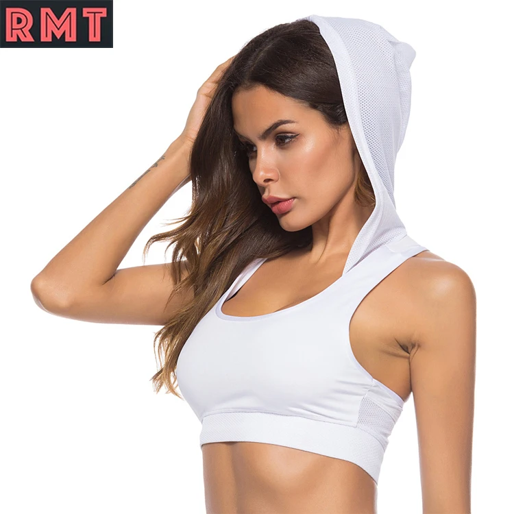

Wholesale Active Wear Custom Logo Women Jogging Workout hooded Sports Bra with Hoodie, 80+ colors available