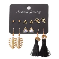 

2019 fashion gold earring set jewelry 6 pairs elephant triangle stud earrings tassel boho earrings for women