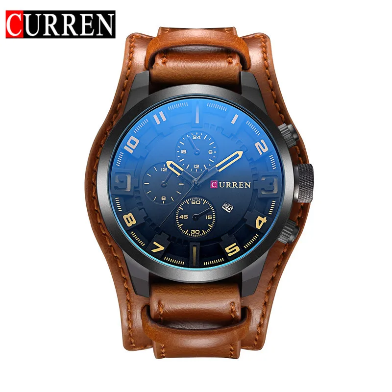 

2018 Alibaba hot seller genuine leather band japan quartz movement curren 8225 military watches, 5 colors