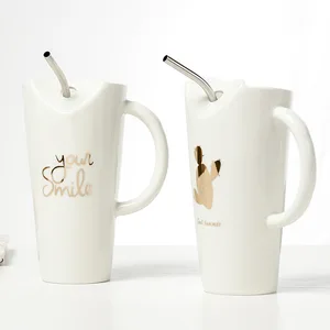 Image of creative straw letter ceramic cup milk office mug for wholesale