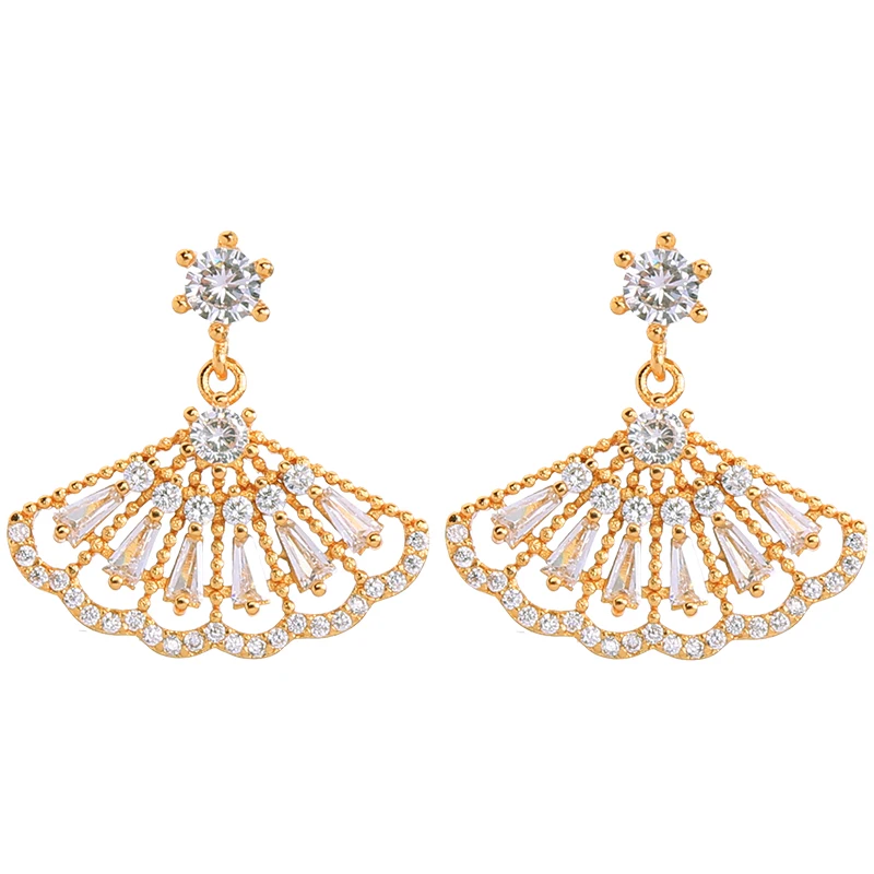 

me97262 High Quality Fan Shape Gold Color Zircon Brass Not Facde Earring Women