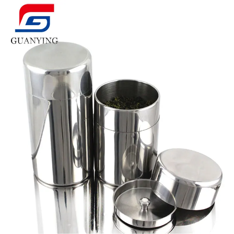 

Round tea tin can with inner lid double lid tea can stainless steel tea caddy