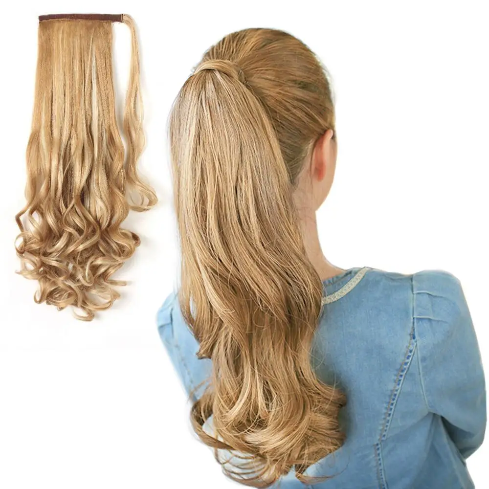 
Heat resistant curly drawstring ponytail blonde hair extension wrap around ponytails 