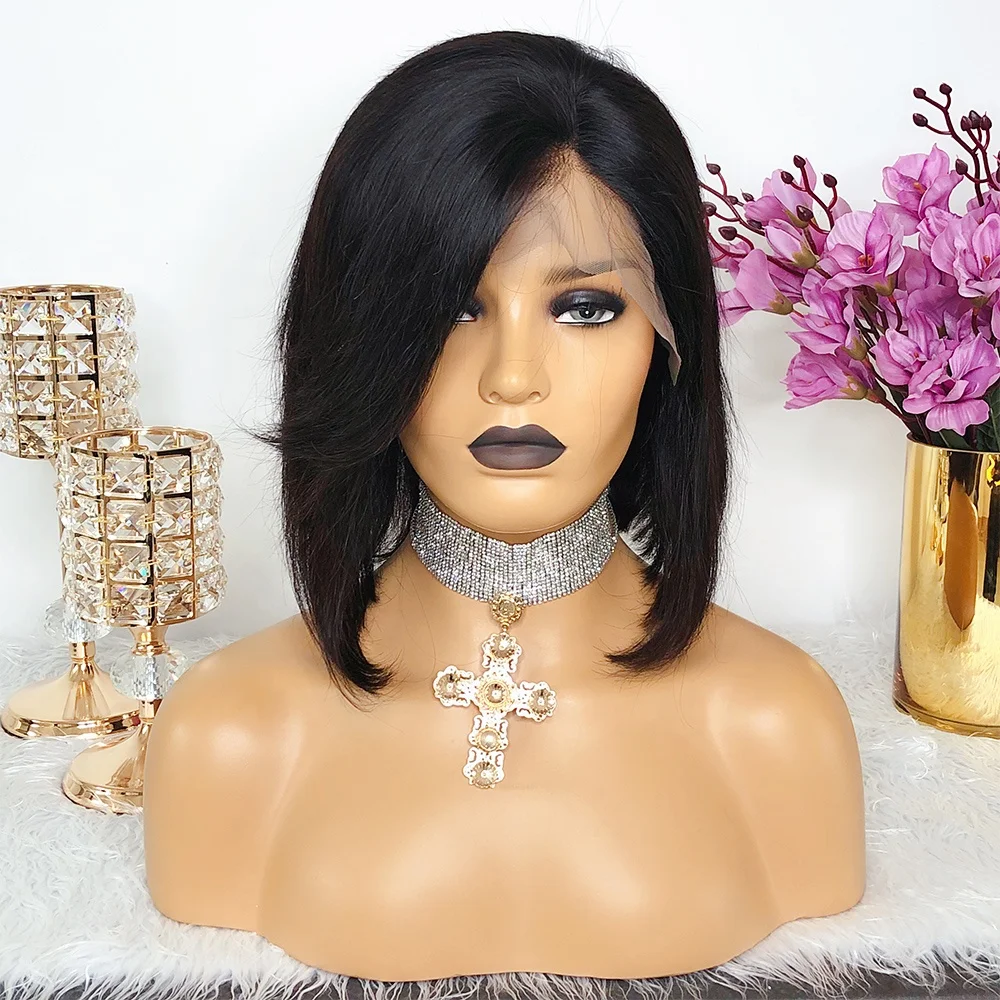 

Fringe Bob Style Cuticle Aligned Hair Peruvian Virgin Human Hair Lace Front Wigs