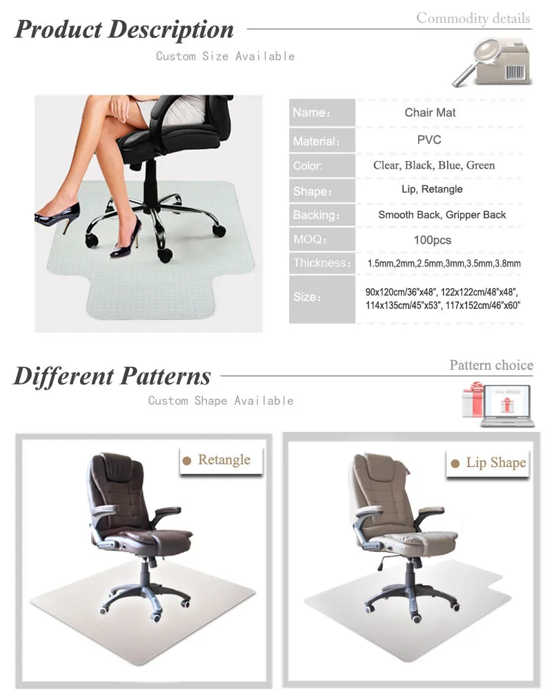 Protector Floor Office Desk Chair Mat Custom Bamboo Chair Gaming Mat