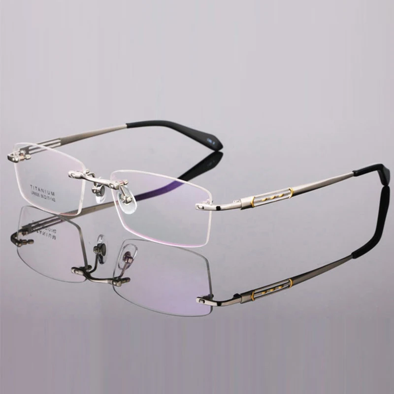 

Rimless Titanium Acetate Prescription Glasses Men Square Frameless Myopia Optical Frame Eyewear Business Eyeglasses