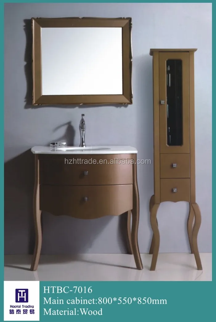 Sanitary Ware Oak Ceramic Base Wash Basin Mirror Cabinet Oak