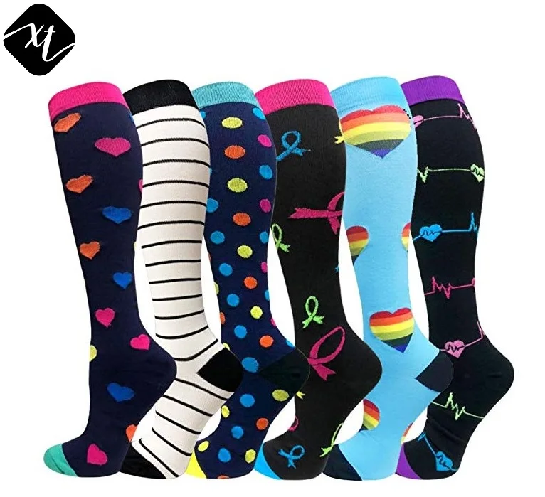 

2019 new wholesale custom 20-30mmhg colored dots football medical knee high running cycling sport compression socks, N/a