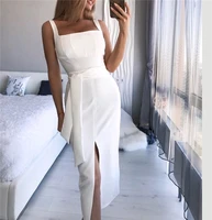 

Wholesale ladies sexy formal elegant slim fit spaghetti strap midi dress with slit