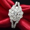 Luxury 3 CT effect D-E-F Color Lab Grown Moissanite Cluster Engagement Wedding Ring Pure 18K 750 White Gold Real Diamond Accents