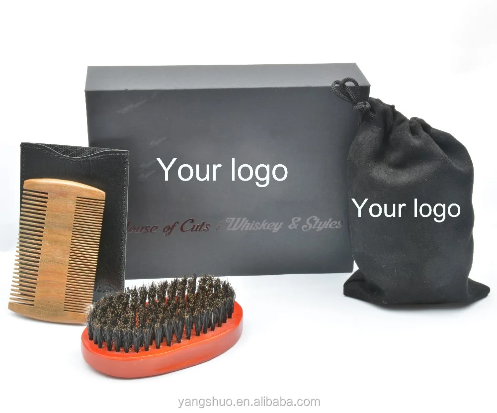 

Brown Private logo Boar bristle beard brush and comb kit set